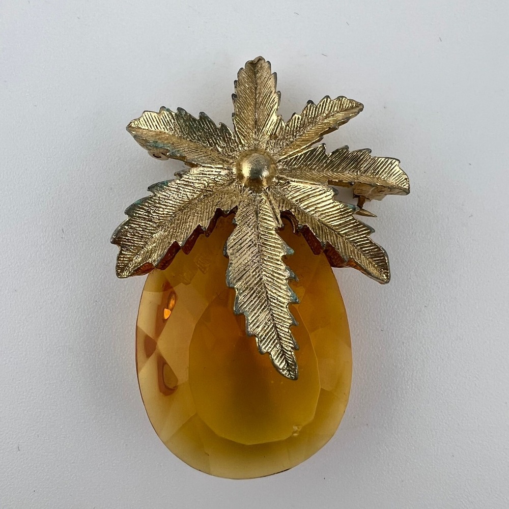 Vintage Sarah Coventry Autumn Haze Pineapple Brooch Pendant Amber Glass